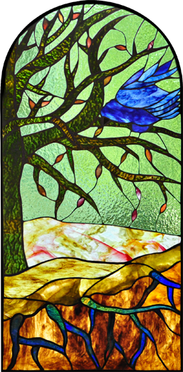 Yggdrasil Tree with Blue Bird stained glass artwork by Jezebel